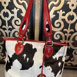Claudia Firenze leather cow hide red zip closure handbag